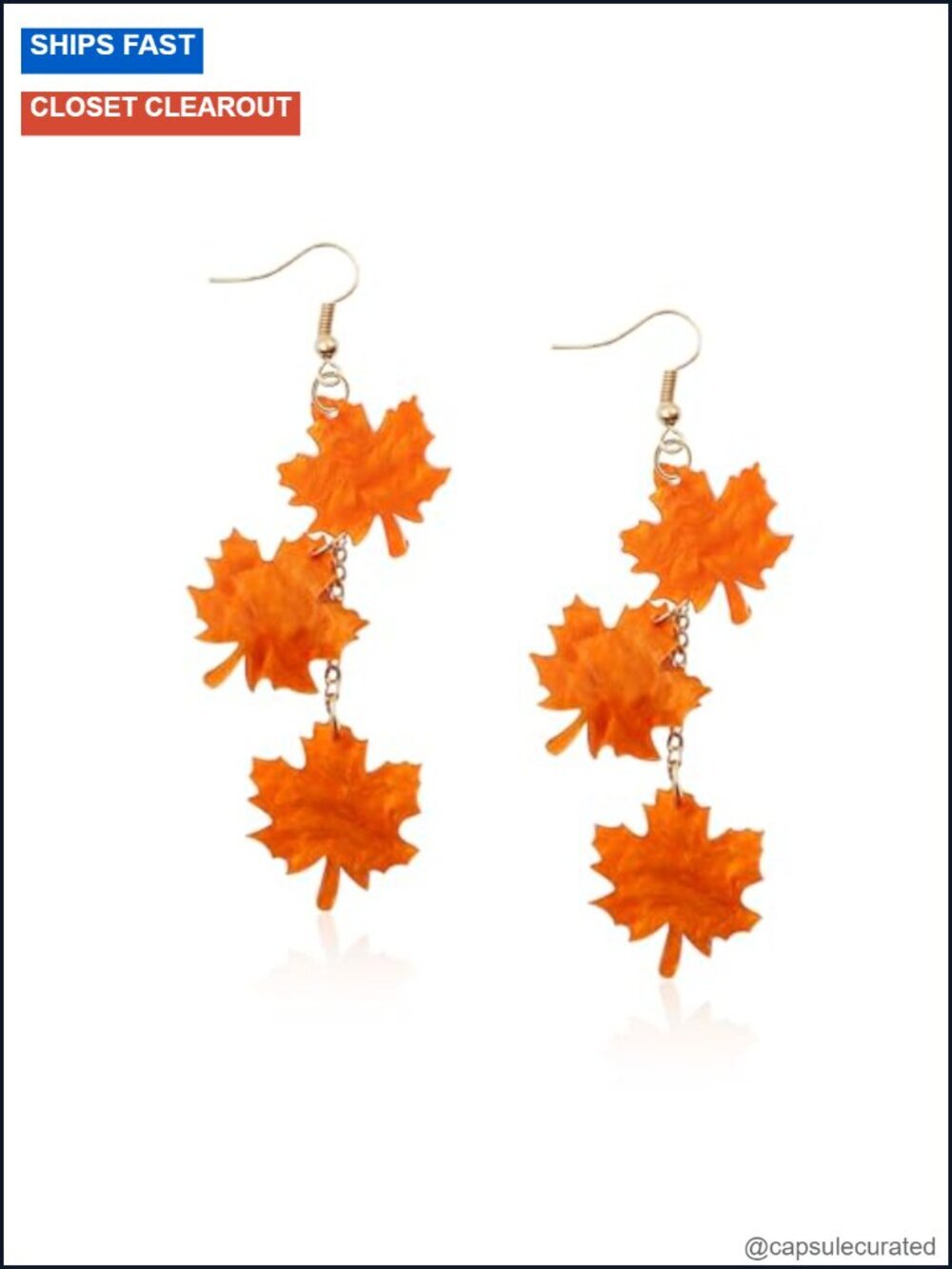 Orange Maple Leaf Tassel Dangle Earrings Statement Boho Lightweight Jewelry